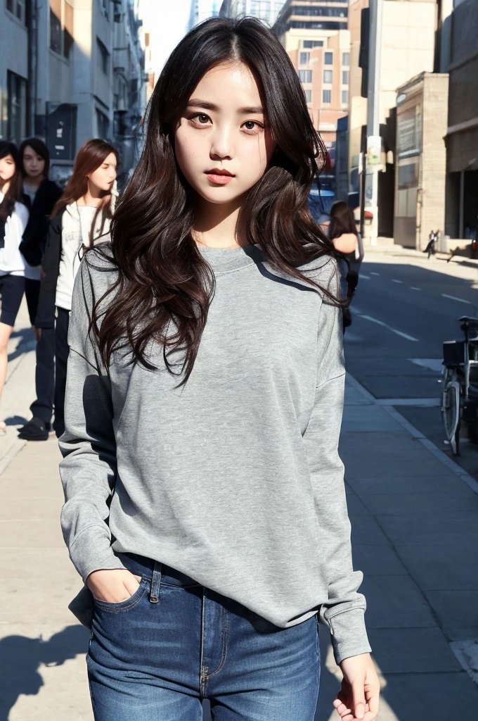 (Girl's body:Clothes that fit: detailed, Perfect Face,Big eyes、 Realistic shadows), Dark, Perfect body, Dynamic posture, Urban Background, (Highest quality, 超detailed, Realistic)