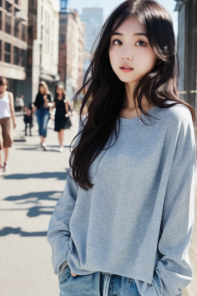 (Girl's body:Clothes that fit: detailed, Perfect Face,Big eyes、 Realistic shadows), Dark, Perfect body, Dynamic posture, Urban Background, (Highest quality, 超detailed, Realistic)