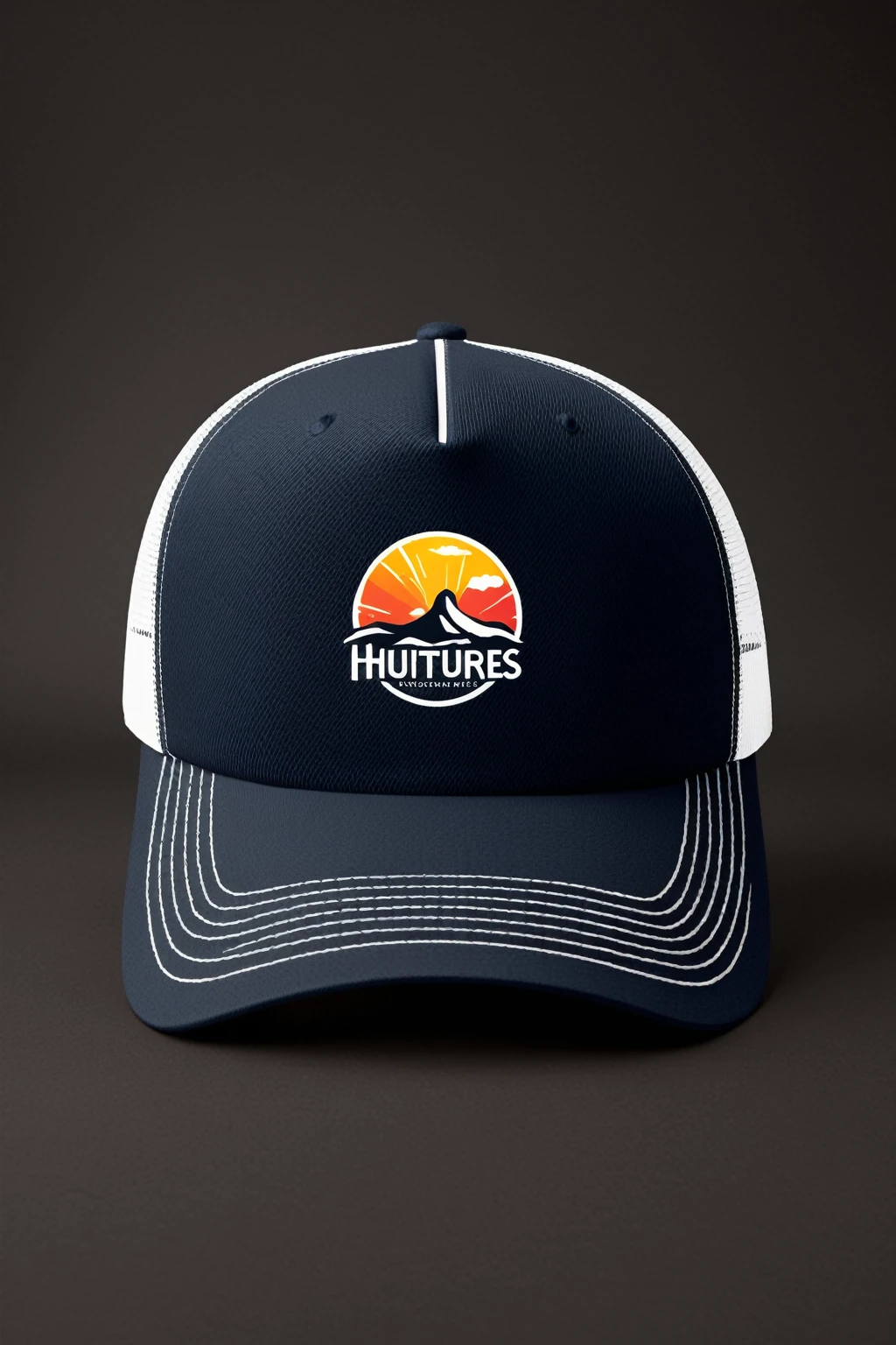 logo de restaurant d'huitres, imprimé sur casquette trucker mode détaillée, le logo représente une huitre, logo simple avec palette de 3 Couleurs , belle combinaison de couleurs, le logo est classique simple et chic, le logo peut s'imprimer facilement sur des caquettes ou polos. le logo inspire confiance et donne envie de deguster des huitres,