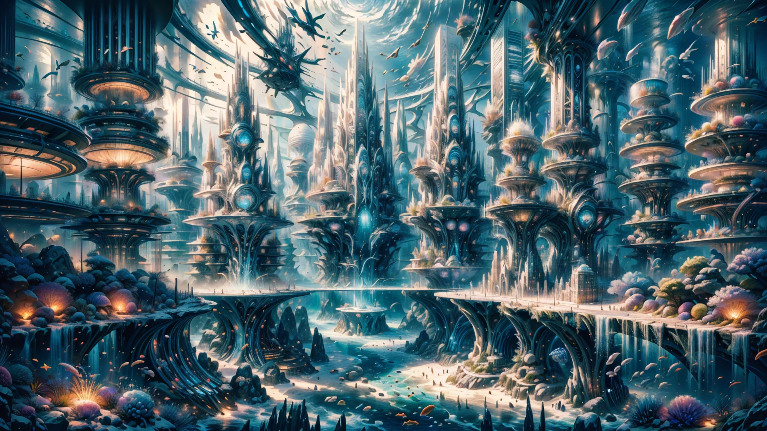 ((Best Pristine Quality Masterpiece, Hyperrealistic, Highest Possible Detail, Magnificent Resolution)); A Visually Gorgeous Abstract Expressionistic Radical Rainbow Experience Of An Extremely Fantastical Breathtaking Majestical Futuristic Hyperdimensional Extraterrestrial Cityscape. 