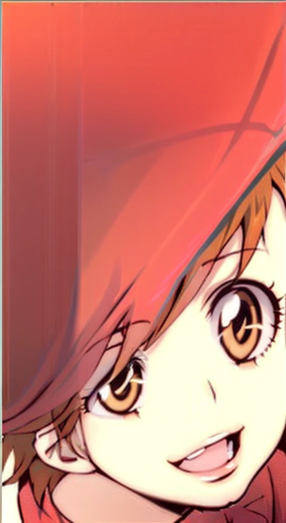 kyoko1, short hair, brown hair, pink striped dress, brown eyes, Masterpece, look at the views,Masterpece, ((masterpiece: 1.2)), smling, open mouth,