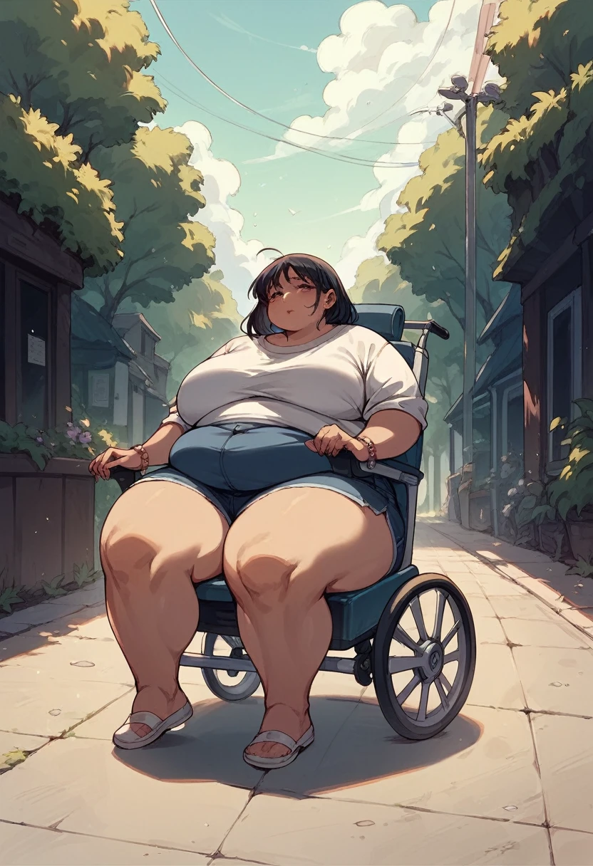 Very obese black woman in wheelchair
