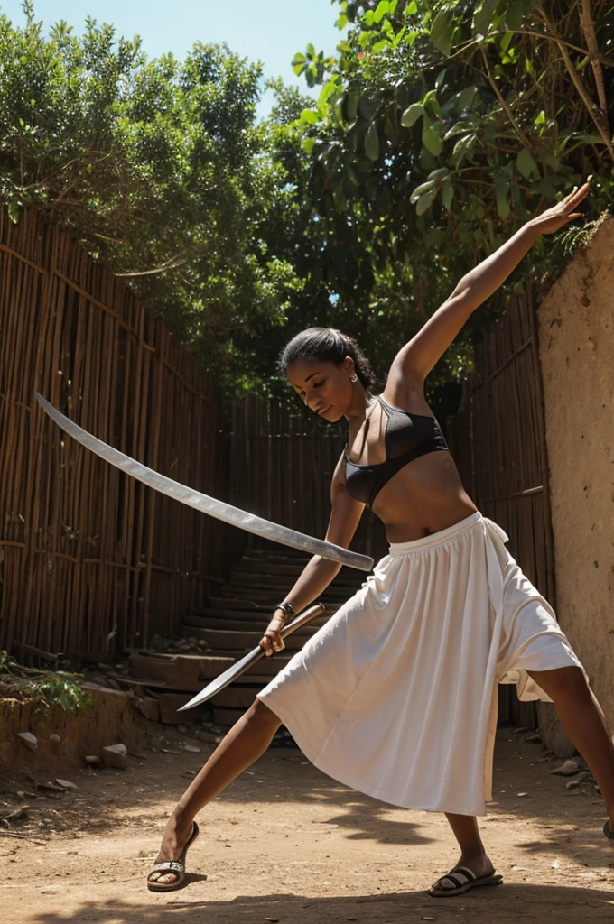 Warrior girl with turban wearing thong and sitting in lion High quality Unmistakable beauty in the forest Sculptural body with weapons in hands Beautiful princess exceptional quality Black African dark skin 16 years Rite of passage