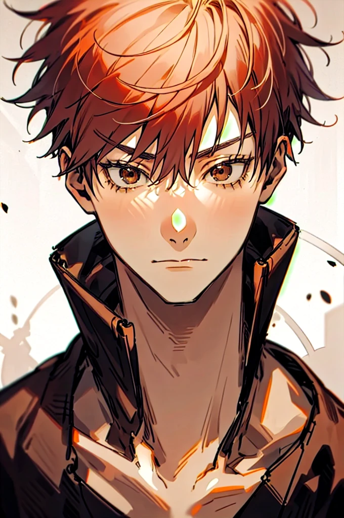 1 man,Satoru Gojo,pale red hair,short hair,hair between eyes,Brown eyes,black eyelashes, relaxed facial expression