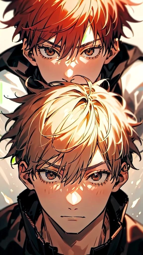 1 man,Satoru Gojo,pale red hair,short hair,hair between eyes,Brown eyes,black eyelashes, relaxed facial expression