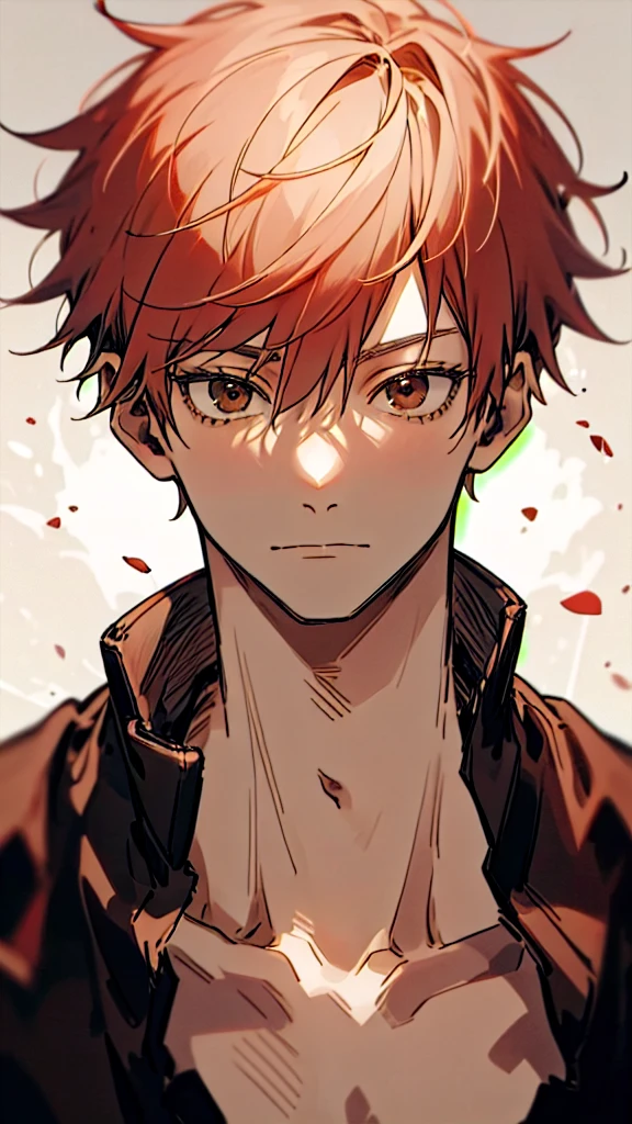 1 man,portrait,Satoru Gojo,pale red hair,short hair,hair between eyes,Brown eyes,black eyelashes, relaxed facial expression