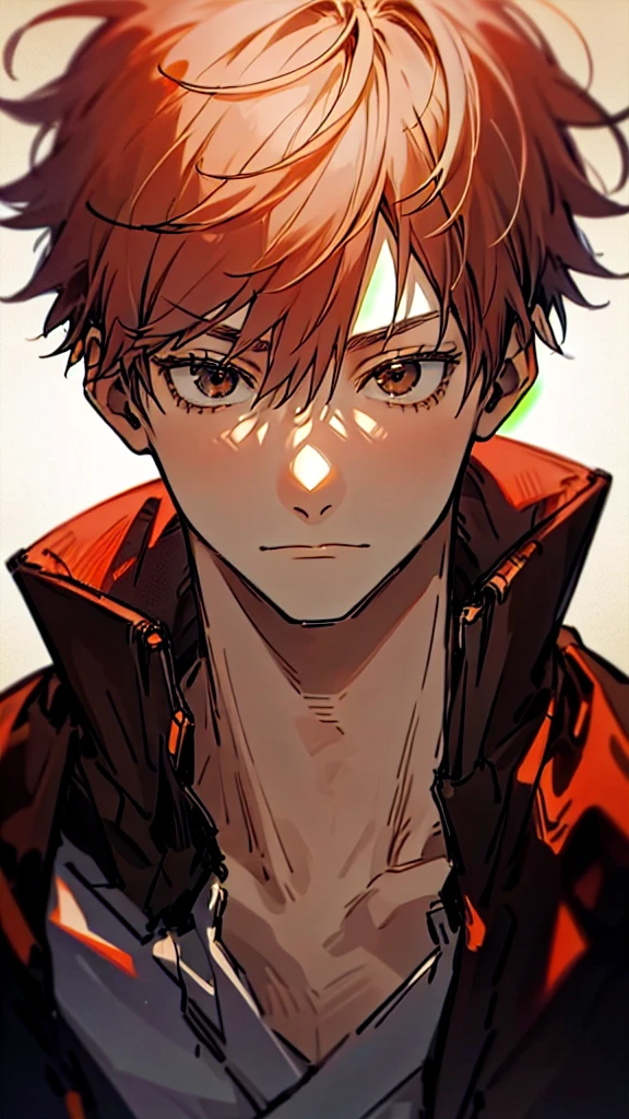 1 man,portrait,Satoru Gojo,pale red hair,short hair,hair between eyes,Brown eyes,black eyelashes, relaxed facial expression