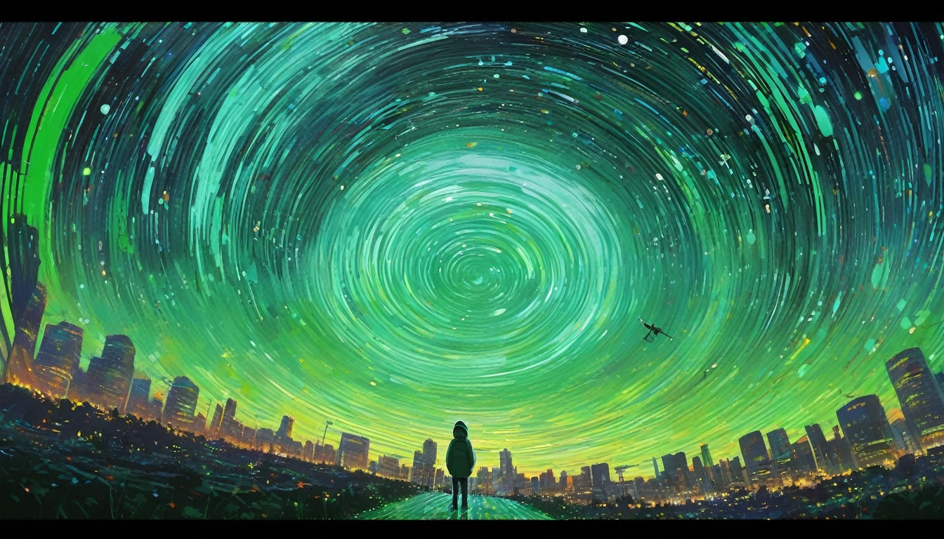 Record Cover Aphex Twin, The background color becomes softer, "Ambient Works Collection Vol... 4", acrylic painting, Trending on Pixiv Fanbox, Palette knife and brush, Makoto Shinkai&#39;s style Jamie Wyeth James Gilliard Edward Hopper Greg Rutkowski Studio Ghibli Genshin Impact Makoto Shinkai style