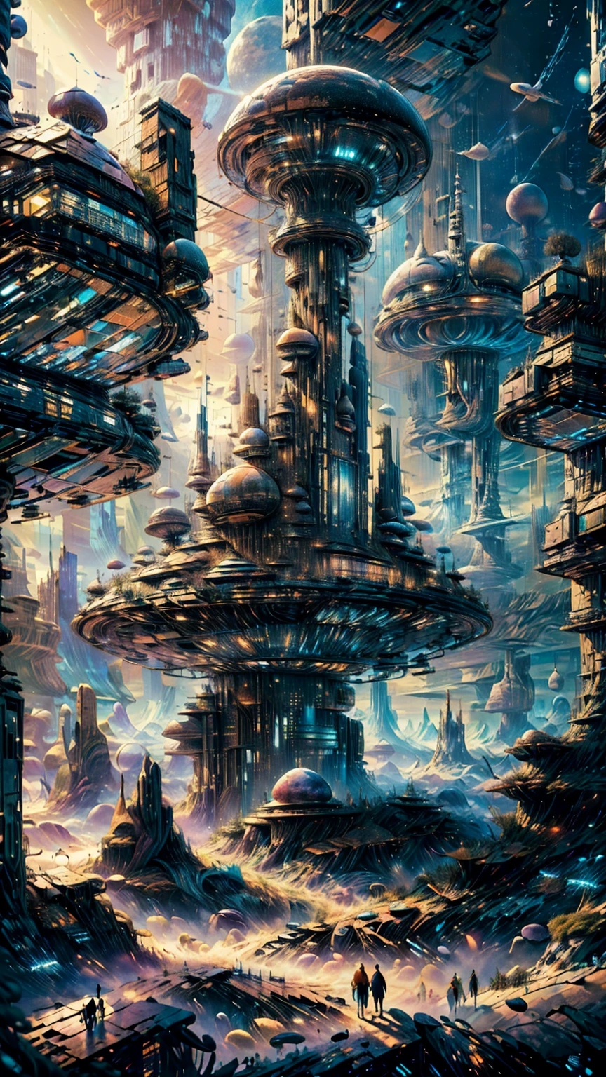 ((Best Pristine Quality Masterpiece, Hyperrealistic, Highest Possible Detail, Magnificent Resolution)); A Visually Gorgeous Abstract Expressionistic Radical Rainbow Experience Of An Extremely Fantastical Breathtaking Majestical Futuristic Hyperdimensional Extraterrestrial Cityscape.