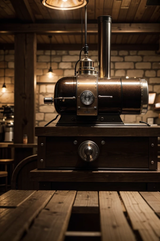 a coffee roaster in a warm, cozy cafe, steam rising from freshly roasted coffee beans, the aroma of toasted coffee fills the air, intricate details of the coffee making process, warm lighting, rustic wooden interior, barista pouring a cup of freshly brewed coffee, detailed coffee shop scene, photorealistic, 8k, highres, masterpiece, hyper realistic, cinematic lighting, moody atmosphere, natural organic textures, beautiful bokeh effect