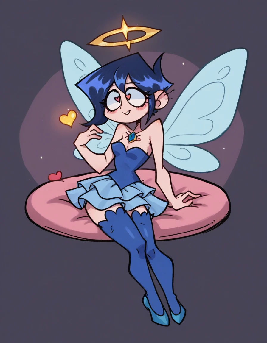 zPDXL, score_9, score_8_up, score_7_up, source_anime,
1girl, solo, heart eyes, (sitting on lap), angel wearing Ethereal white ensemble with a flowing top, layered tulle skirt, wearing a ethereal tiara crafted from moonlight, blue stockings, blue ballet flats, feathered (angel wings), (angel halo), wearing a celestial amulet glowing with inner radiance, Tinker Bell blue , fairy, long blue hair, fairy wings,fleurs
valbun, une femme avec des écouteurs assis par terre avec une manette de jeu vidéo dans une main, elle rit, heureuse, souriante. Elle est seule dans la pièce. valbun,