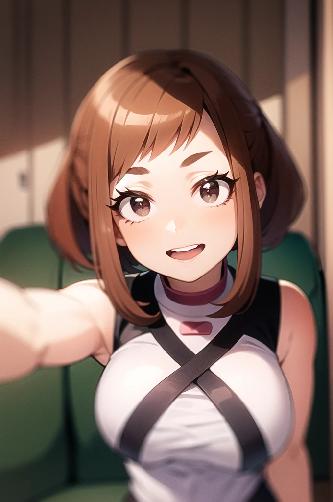 Selfies perspective ochako uraraka big breast white background