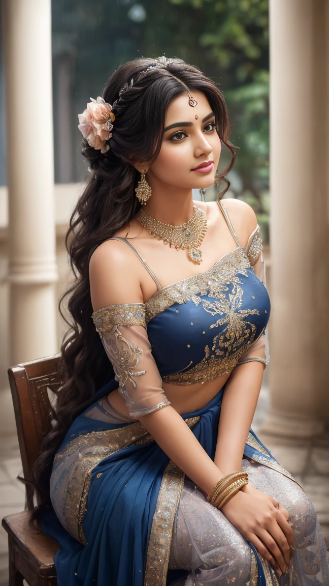 (masterpiece)((disheveled hair:1.2),( beautiful detailed eyes:1.1), Indian girl (wearing casual t_shirt ,street background, Bokeh, medium round breast , side pose looking at viewer,long hair , hair bun,wet clothes, rainy season,heavy rain shower , enjoying rain, happy, big cheeks ,Outdoor image of 21yo in school school photo in school masterpiece, (photorealistic:1.7), best quality, beautiful lighting, Eleanor Latino Woman 20yo Old Big Breasts Plus Size Model random colour beautiful eyes extremely high Bun long extreme curly hair Lifts wearing Indian flowers ethnic elegance princess saree salwar kameez. Flowers on hair (Persian princess)),off shoulder ,bra, Indian attire ,ultra realistic skin Best quality, masterpiece, Beautiful, young indian woman, teacher, college, looking straight at viewer, wearing elegant dark full sleeve top and long skirt, college classroom, sitting on chair, professionalism, teen age, detailed face, detailed body, symmetric face, cute face, dynamic pose, perfect anatomy, holding books with hands, photorealistic, curvy body, braid hair, 8k, ultra realistic, blackboard background, ambient occlusion(((Stunningly Beautiful persian Princesss ))), elegant blue black updo hair, sweet smile, Beautiful bride posing under a fairy tale arch of exotic magical flowers, looking back,elaborate scene style, crystal glass lattice, glitter, transparent embroidered lace, realistic style, 8k,exposure blend, medium shot, bokeh, (hdr:1.4), (cinematic), ( dark tones:1.3), (hyperdetailed:1.2),Realism,1 girl,girl wearing indian saree(dressed in transparent saree)(wearing glitter graphics jewelry)big ,Sexy medium Breast,nipple,bright light ,long_hair, Bokeh ,nsfw , indian ,tree branch, colourfull ,undersized bra,princess dress,lehenga choli((transparent dress))
