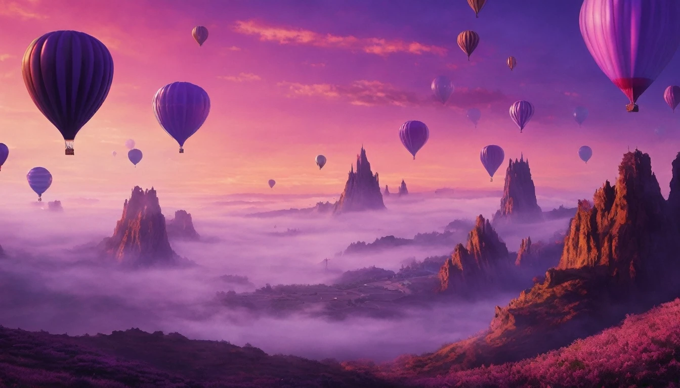 Surreal otherworldly landscapes,masterpiece,最高masterpiece,balloon,Purple Sky,