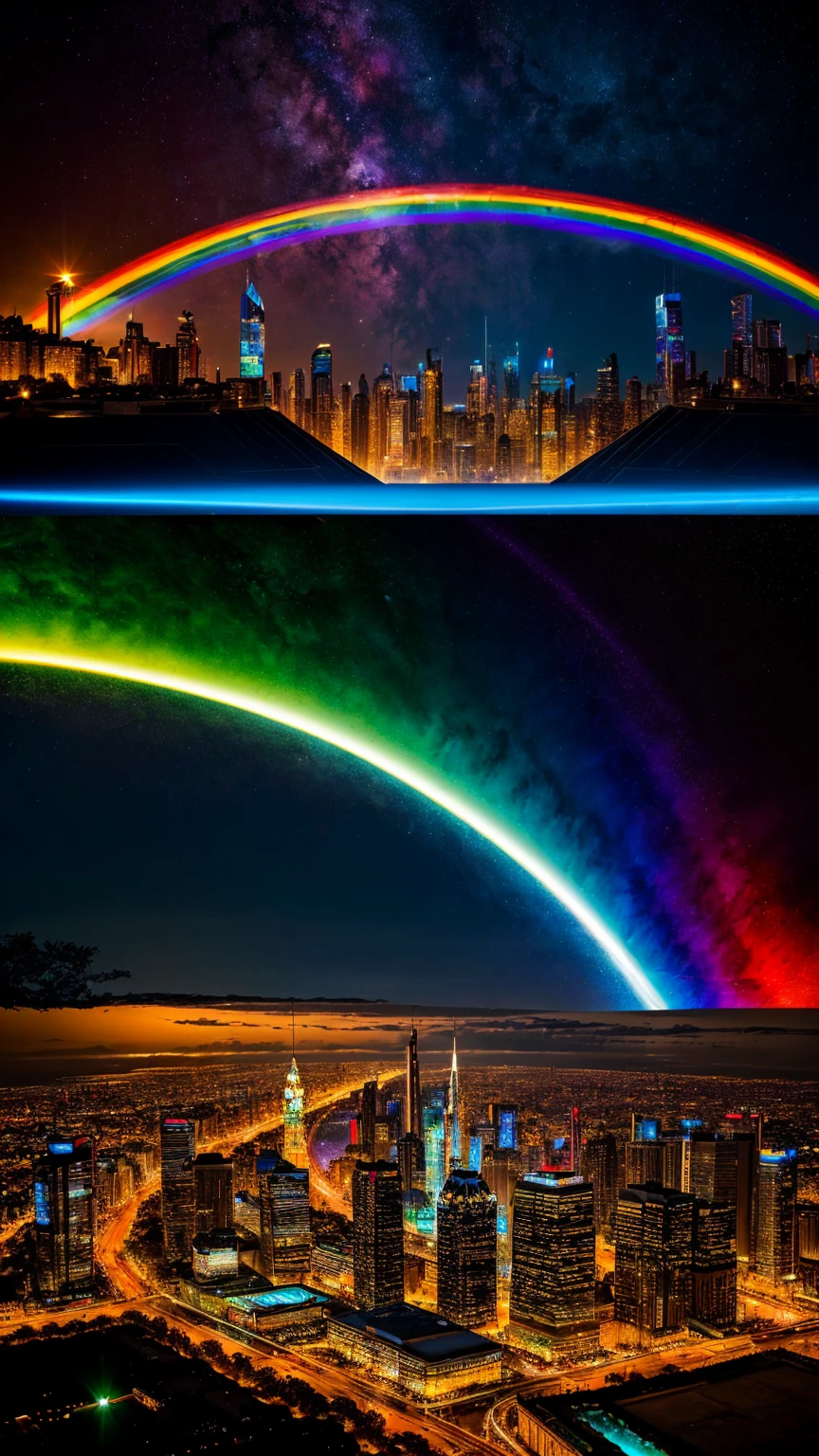 ((Best Pristine Quality Masterpiece, Hyperrealistic, Highest Possible Detail, Magnificent Resolution)); A Visually Gorgeous Abstract Expressionistic Radical Rainbow Experience Of An Extremely Fantastical Breathtaking Majestical Futuristic Hyperdimensional Extraterrestrial Cityscape. 