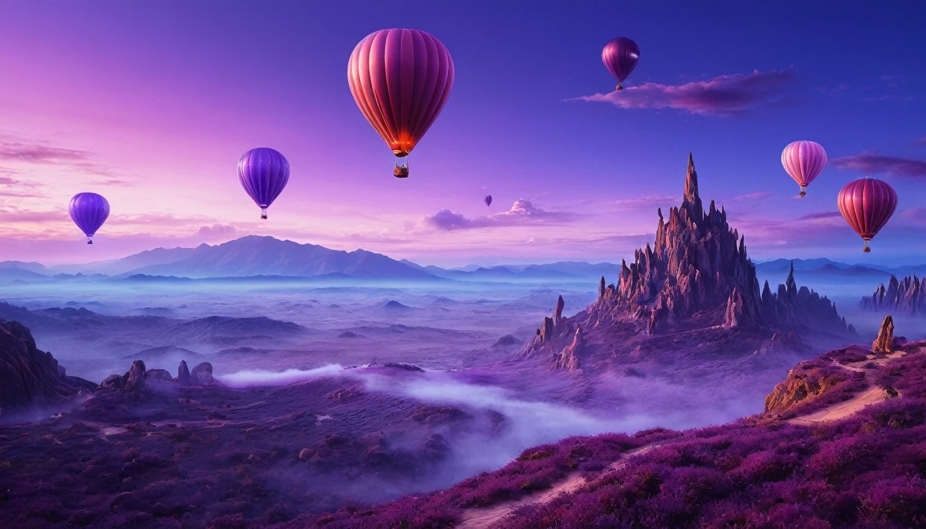 Surreal otherworldly landscapes,masterpiece,最高masterpiece,balloon,Purple Sky,Detailed Description
