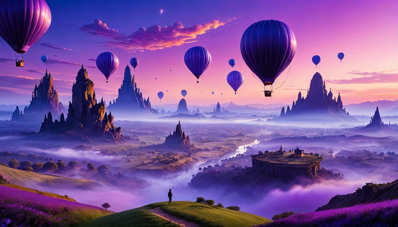 Surreal otherworldly landscapes,masterpiece,最高masterpiece,balloon,Purple Sky,Detailed Description