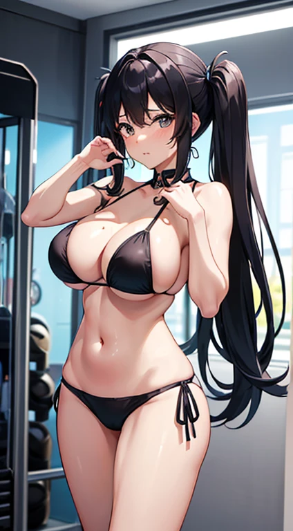 (((胸of谷間を強調する)))、Highest quality, 8K, masterpiece :1.3)), whole body, Sharp focus :1人of少女,光沢ofある肌,Sexy pose,Highest quality,Tabletop,shape,Very delicate and beautiful,Hmph,8K壁紙,wonderful,In detail,Official Art,Very detailedなティッカーUnity 8K壁紙,Unbelievably ridiculous,Large file size,Very detailedな,High resolution,Very detailed,美しい詳細な女of子,Realistic,X-ray,The queue is full(of,(((Sexy String Bikini)))、(((Big Breasts)))、(((sports gym)))、Stand upright、胸of谷間 , (Sweat)、((ストレートofロングヘア))、Beautiful belly button、color々なcolorofマイクロビキニ、Sexy pose、Her hairstyle is twin tails.、Black gal(Dark Skin:1.2)