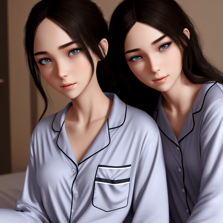 best quality, masterpiece, ultra high res, 8K, raw, (photo realistic:1.4), physically-based rendering, depth of field, looking at viewers, slender, (sitting:1.1), in the bed room, detailed beautiful face, 1 girl, cute, young, nose blush, big black eyes, open mouth, tiny breasts, black hair, detailed clothes, (pajamas:1.3), no shoes ,pureerosface_v1,