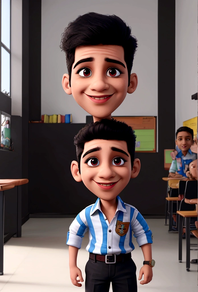 A caricature of Ravi, solo boy, In school 