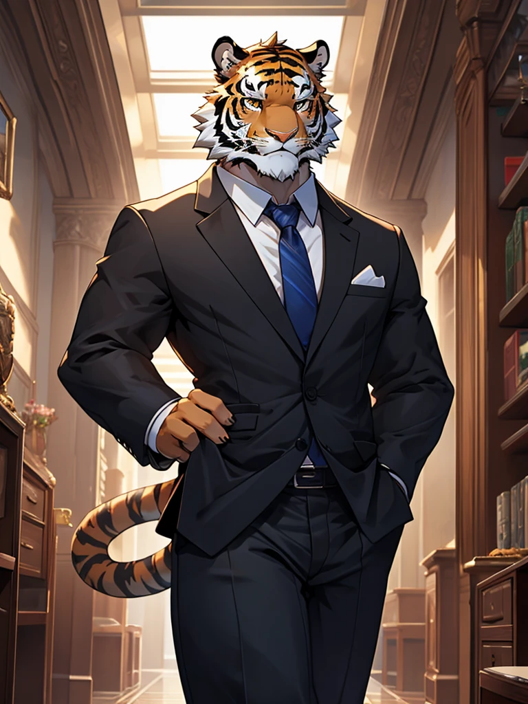(masterpiece, best quality, super detailed, advanced details, highest quality, high resolution, 8K) tiger furry with a classic business suit