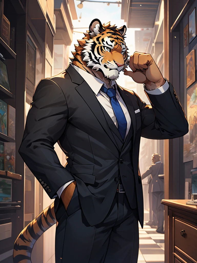 (masterpiece, best quality, super detailed, advanced details, highest quality, high resolution, 8K) tiger furry with a classic business suit
