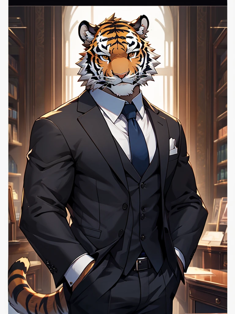(masterpiece, best quality, super detailed, advanced details, highest quality, high resolution, 8K) tiger furry with a classic business suit