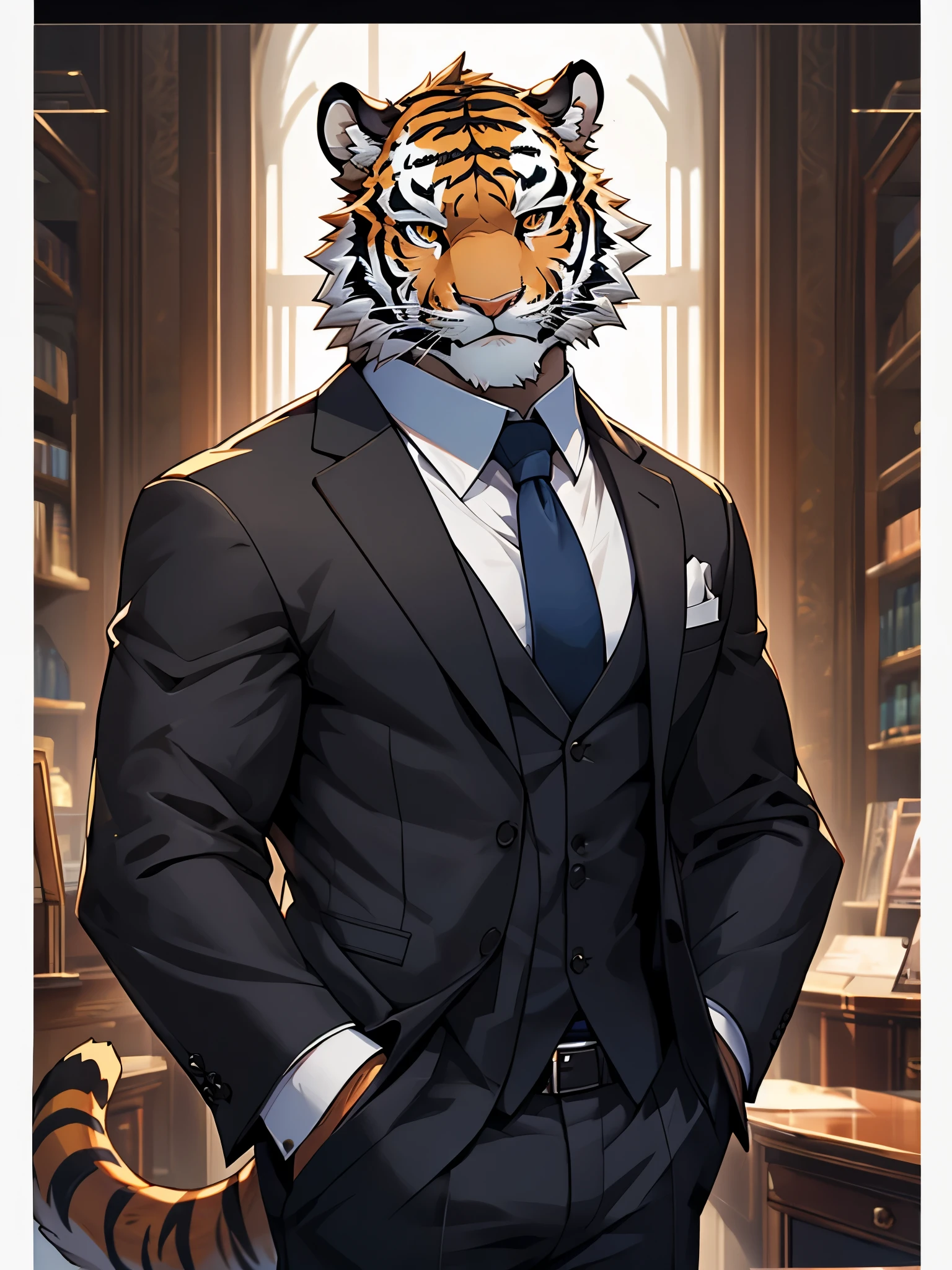 (masterpiece, best quality, super detailed, advanced details, highest quality, high resolution, 8K) tiger furry with a classic business suit