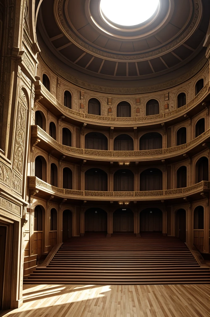 Create an image of a proposed scenography for a castle theater created with newspaper and cardboard