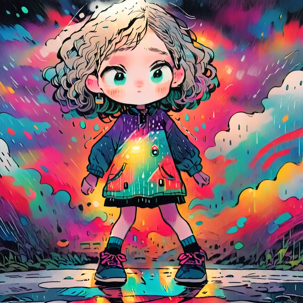 a young girl dancing in the rain, zentangle art, beautiful detailed eyes, beautiful detailed lips, extremely detailed facial features, longeyes lashes, whimsical, dreamlike, surreal, vibrant colors, dramatic lighting, intricate patterns, abstract background, ethereal atmosphere, 4k, ultra-detailed, realistic, photorealistic