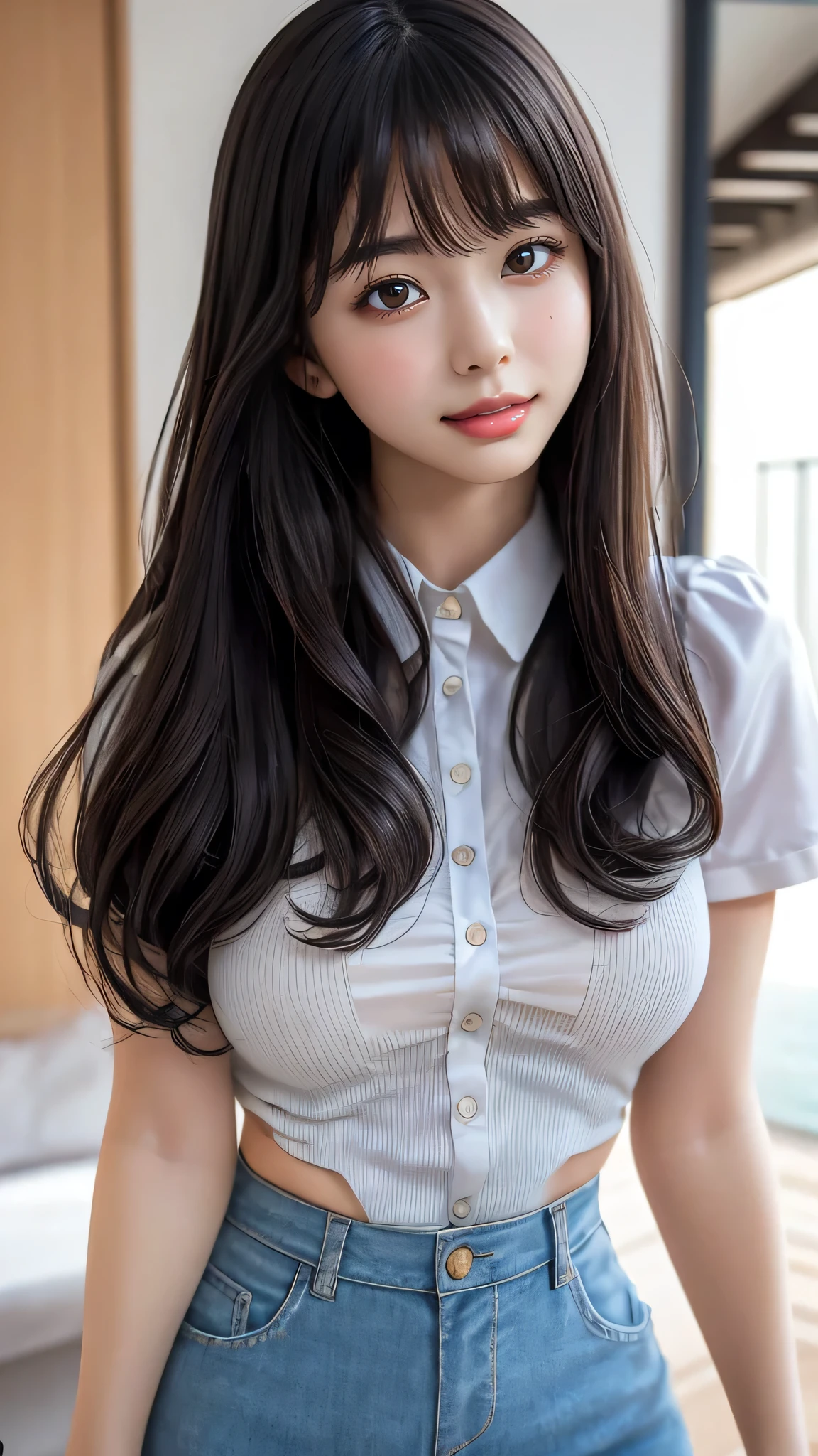 looking at viewer,high school girl,leaning forward,(random cute clothes),(random Lively pose),(Thin type),(large breasts),(random hairstyle),(Highest image quality, (8K), Ultra-realistic, Best Quality, High quality, High Definition, high quality texture, high detailing, Beautiful detailed, fine detailed, extremely details CG, Detailed texture, realistic representation of face, masterpiece, presence)