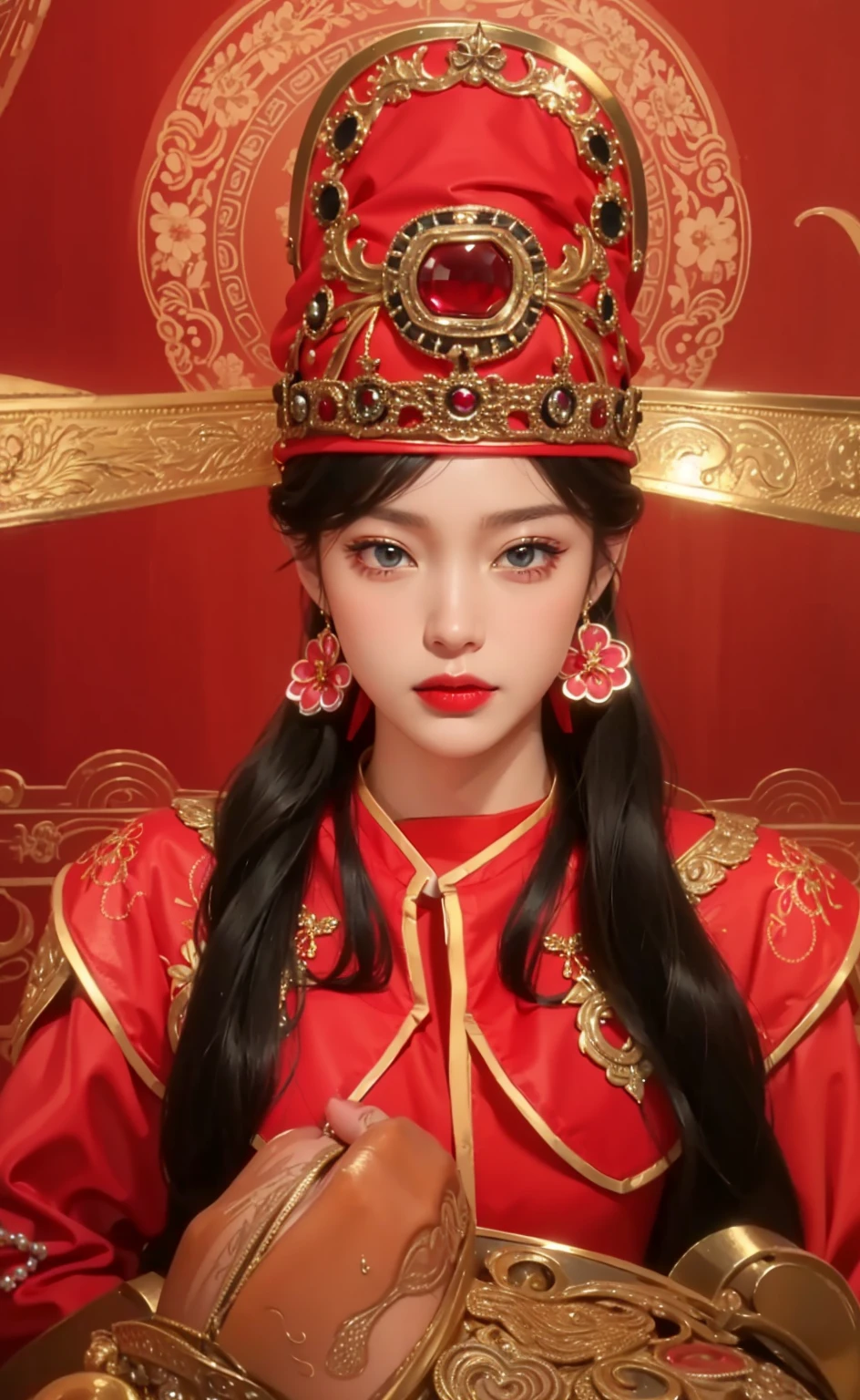 Realistic style,8K picture quality,Very detailed, Delicate face, Realistic style的照片, Stock Photography , rich and colorful, Surreal, Realistic textures, Dramatic Lighting, Distiller 800 (8K, original photo, Better quality, masterpiece: 1.2), Very detailed, (Extremely delicate skin: 1.2), 8K Ultra HD, SLR camera, Soft Light, high quality, 冰冻Queen, Queen, snow castle,Blue pupils,Apply red lipstick,Very delicate tattoo design,Jewelry,