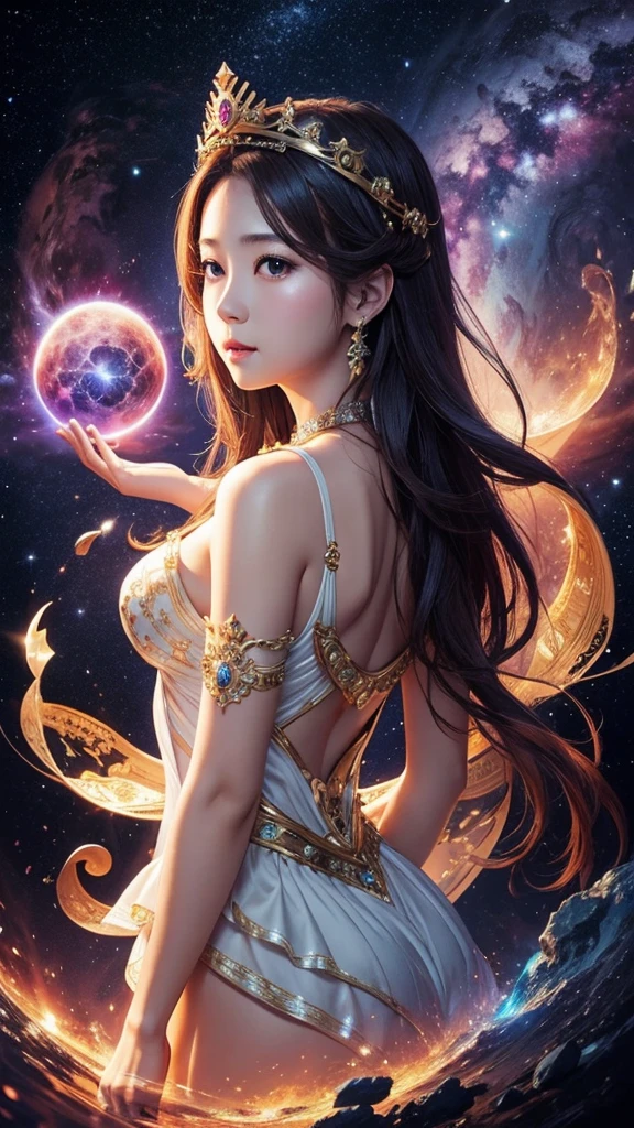 high resolution、goddess、gorgeous、Looking forward、crown、universe、Shining stars and nebulae、