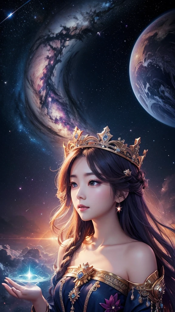 high resolution、goddess、gorgeous、Looking forward、crown、universe、Shining stars and nebulae、