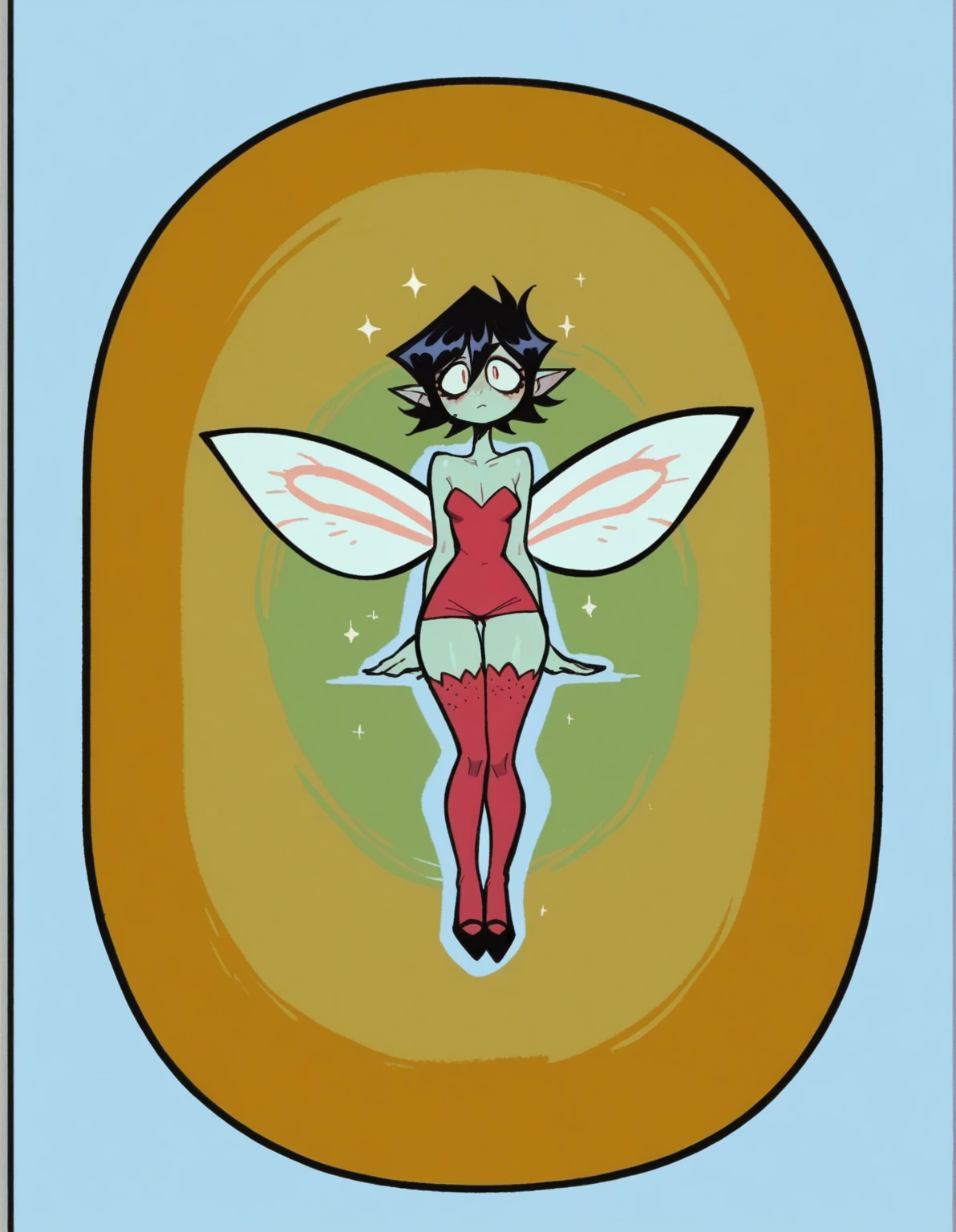Red Fairy,red stocking ,long black hair 