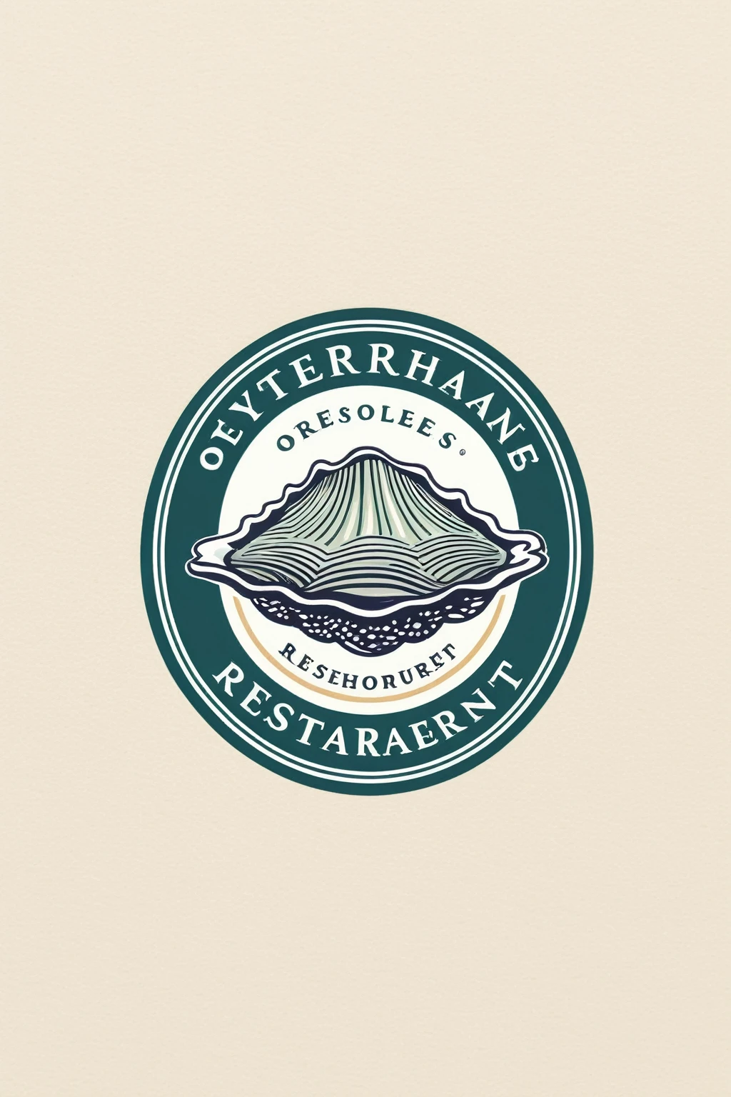 oyster restaurant logo, the logo represents a realistic oyster , simple logo with 3 color palette , nice color combination, the logo is classic simple and chic, the logo can be easily printed on caps or polo shirts. the logo inspires confidence and makes you want to taste oysters,