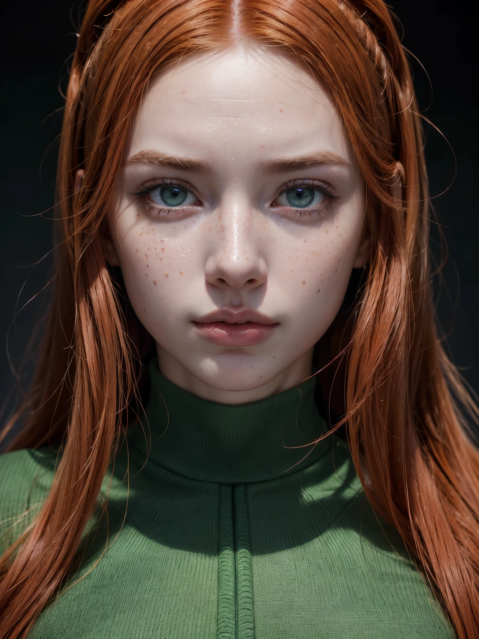 a red-haired girl with pale skin and freckles, long curly light orange hair, emerald green eyes with a sarcastic expression, muscular body wearing modern Brazilian military combat costumes, highly detailed and expressive face, (best quality,4k,8k,highres,masterpiece:1.2),ultra-detailed,(realistic,photorealistic,photo-realistic:1.37),portrait,concept art,dramatic lighting,vivid colors,intricate details,(beautiful detailed eyes,beautiful detailed lips,extremely detailed eyes and face,longeyelashes)