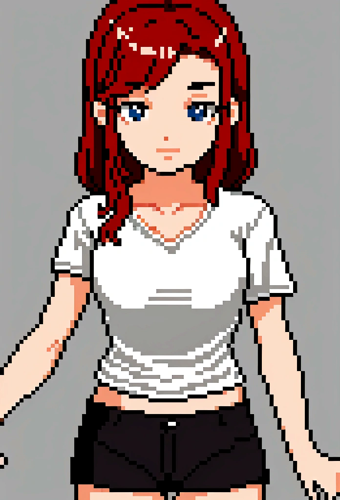 1 , smallbreast ,with red hair and wearing a shirt that reaches the thigh