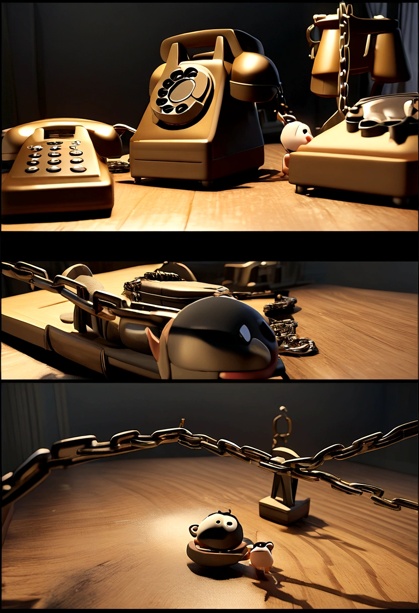 comic, pixar, 3d model, phone surrounded by chains