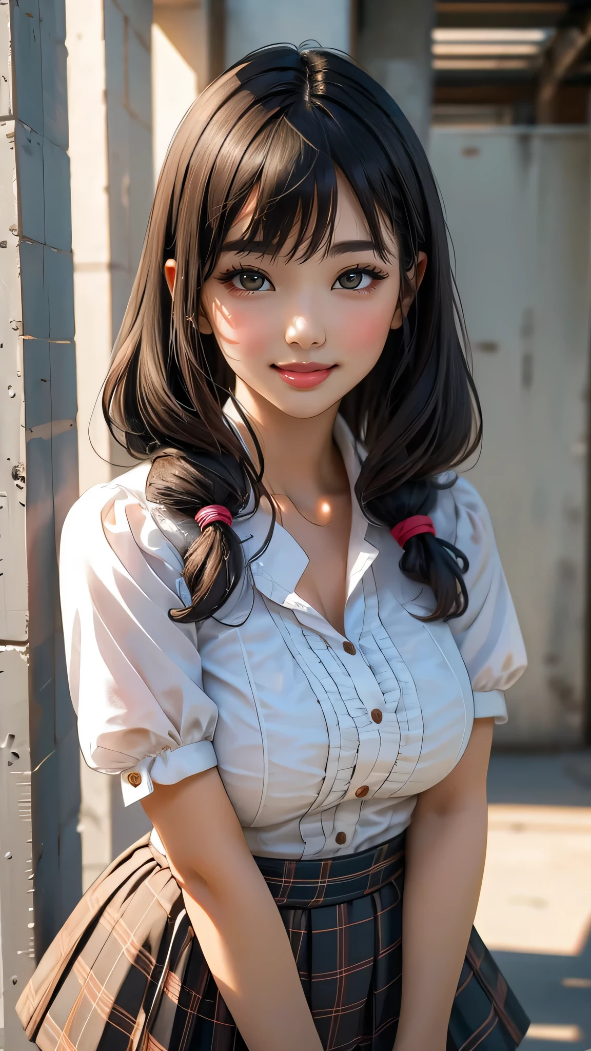looking at viewer,high school girl,leaning forward,(random cute clothes),(random Lively pose),(Thin type),(large breasts),(random hairstyle),(Highest image quality, (8K), Ultra-realistic, Best Quality, High quality, High Definition, high quality texture, high detailing, Beautiful detailed, fine detailed, extremely details CG, Detailed texture, realistic representation of face, masterpiece, presence)