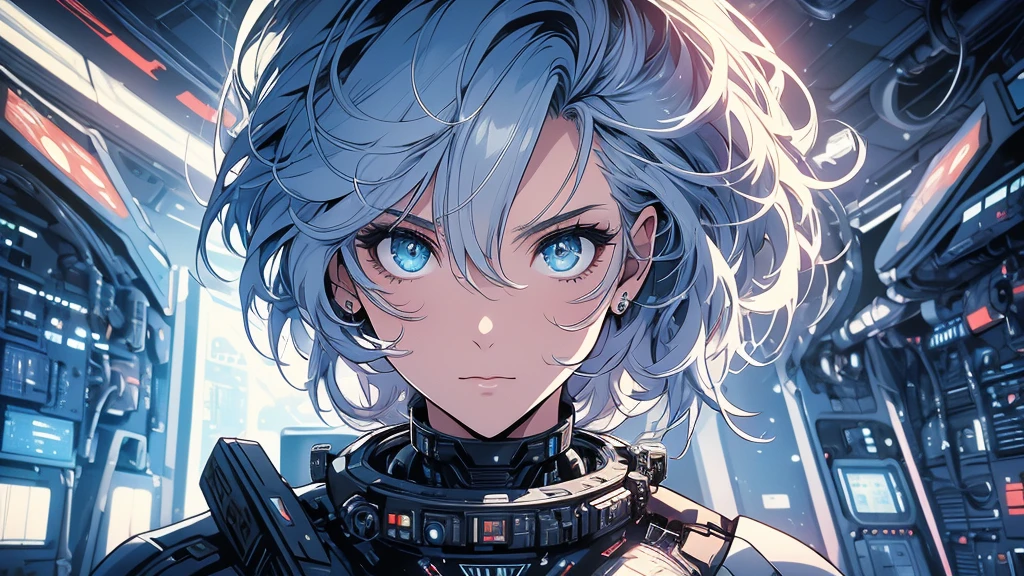 One beautiful woman, inside a spaceship, perfect machine, spacesuit, looking at camera, perfect face, zero gravity, outer space, lots of wires, switchboard, perfect and detailed machine, robot, detailed hair, (((Various angles))), cockpit, most beautiful woman alive, head shot , Super detailed background, top quality, Unique and beautiful eyes, Various unique hairstyles, Ghost in the Shell, Long shot, Panorama, (((Various eye color))), Various hair color, sparkling eyes,Outer space in the background, Unique and perfect face, Pale Lighting, shoot from above, (((ground level shot))), (((stylish)))
