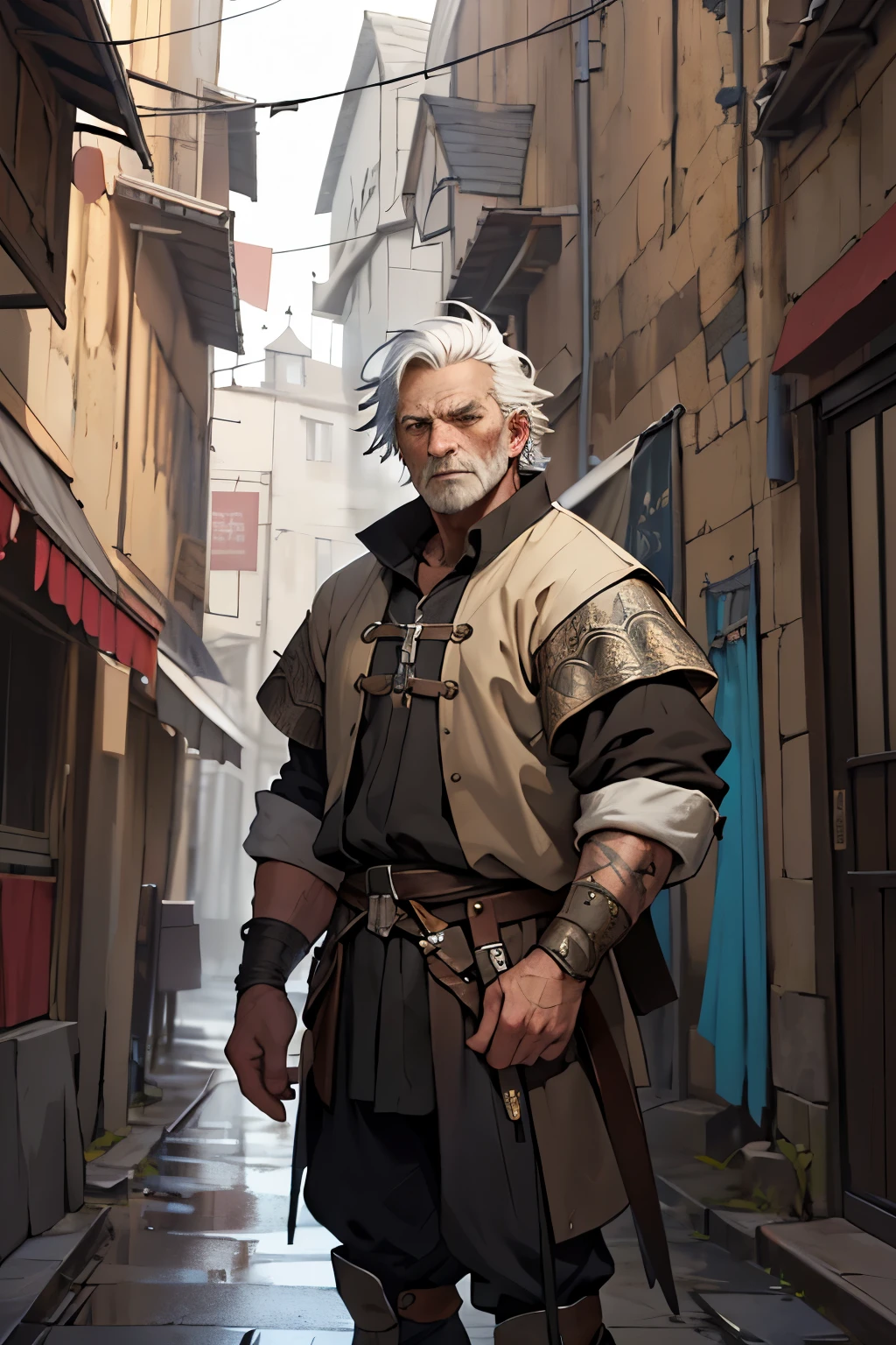 ((best qualityer)), ((work of art)), (detailded), 1 OLD MAN, magician, few scars, medieval world, facing the front, holding pistol
