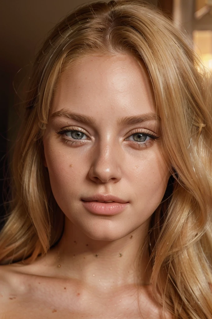 a beautiful blonde woman, sunset, beautiful golden blonde hair, detailed eyes, beautiful detailed lips, extremely detailed face, long eyelashes, beautiful detailed portrait, taking a selfie with an Iphone in her hand, (best quality,4k,8k,highres,masterpiece:1.2),ultra-detailed,(realistic,photorealistic,photo-realistic:1.37),portrait,warm colors,soft lighting