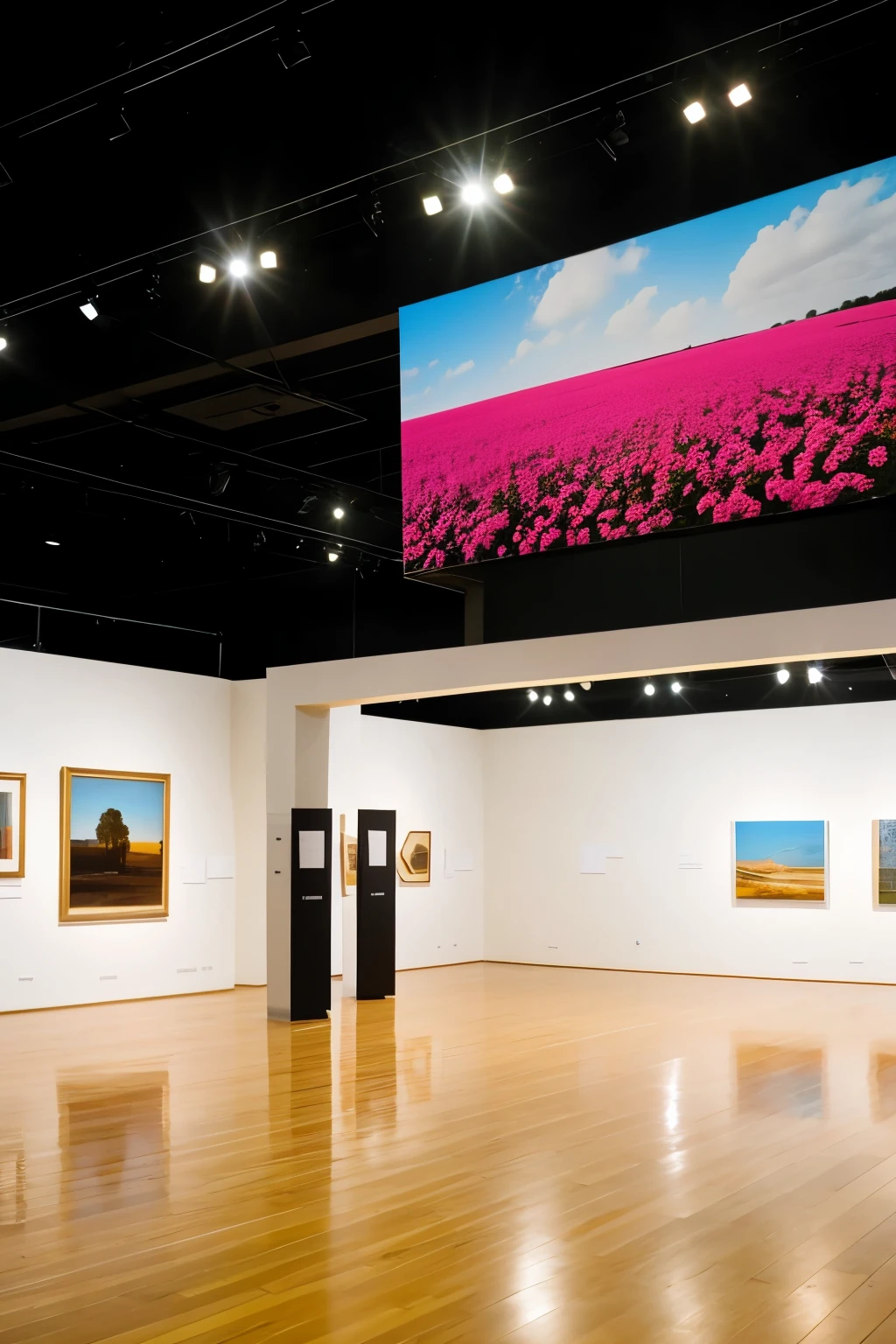creates an image in render format of an art exhibition hall