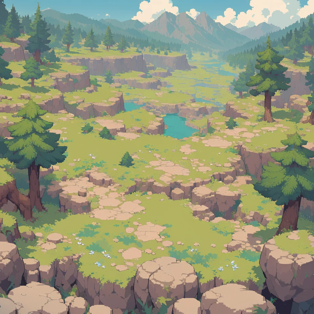 retro video game style,pixelated, vibrant pastel colors,8-bit characters,blocky shapes,sharp lines,detailed shading,classic gaming vibe,nostalgic atmosphere,classic arcade games,masterpiece:1.2,ultra-detailed,illustration style, 2d texture, stone texture, 4 k seamless mud texture, video game texture, dirt texture, tileset, game tiles, grass, 3/4th perspective trees, 3/4th perspective tileable rock texture, 3/4th perspective tileable cliff formations, tileable trees, topdown view, game texture, game art, tileable texture, very detailed cliff texture, intricate stones, top down view, 3/4th perspective