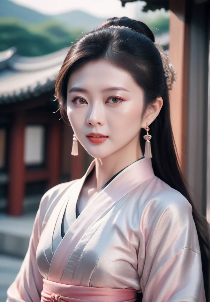 ultra detailed skin,ultra detailed face,actress portrait,hanfu,tang style,gzl,scenery of hong kong city,silver earrings,blush,(),20yo, gzl,