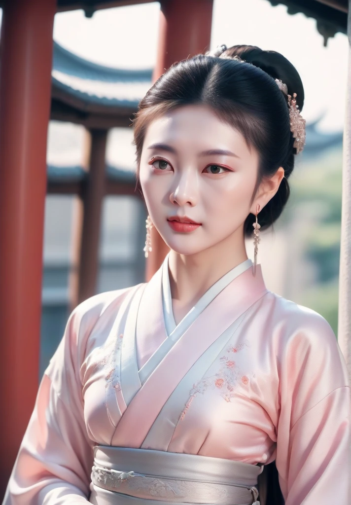 ultra detailed skin,ultra detailed face,actress portrait,hanfu,tang style,gzl,scenery of hong kong city,silver earrings,blush,(),20yo, gzl,