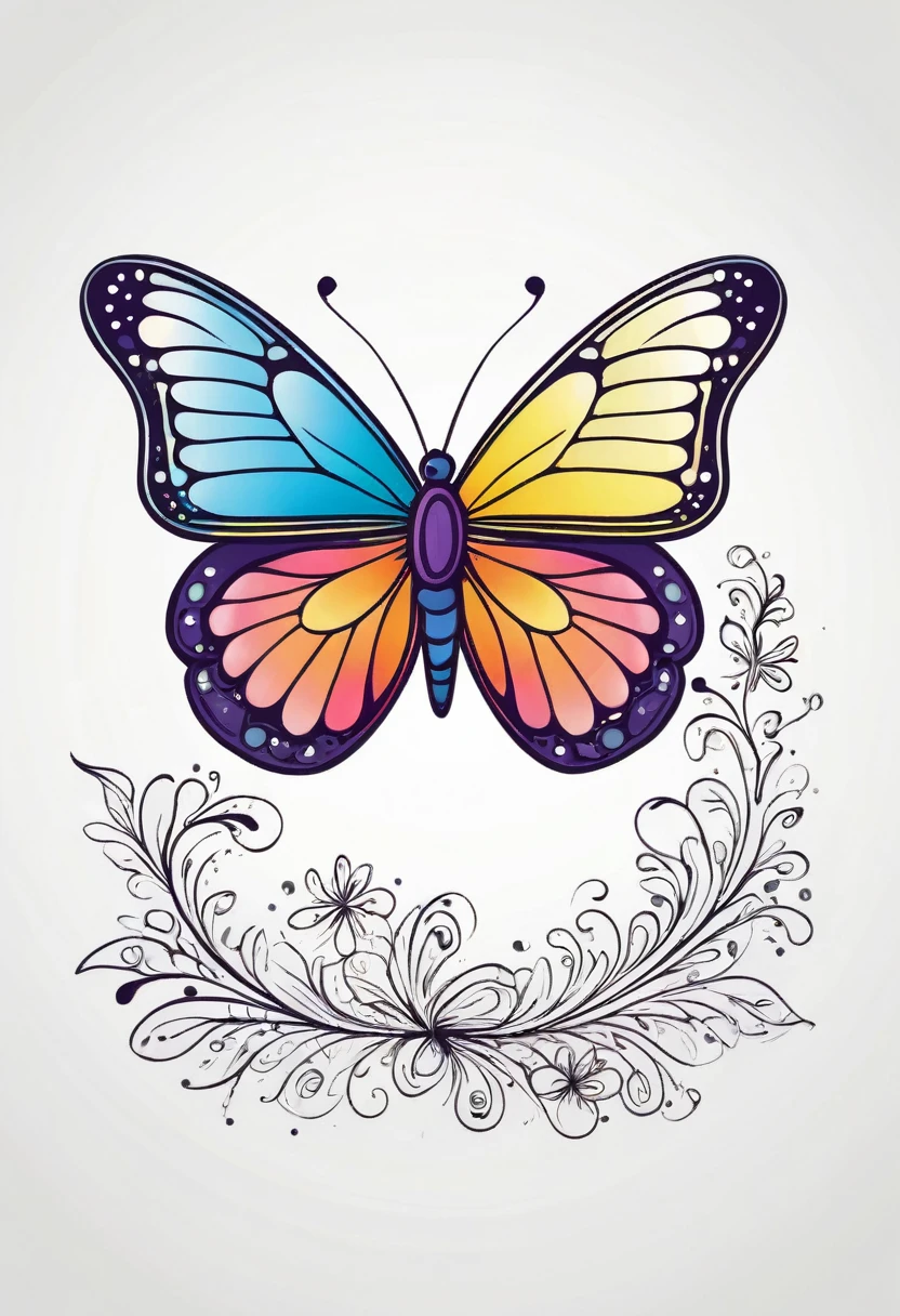 happy colored butterfly, Doodle style, outline, vector, white background