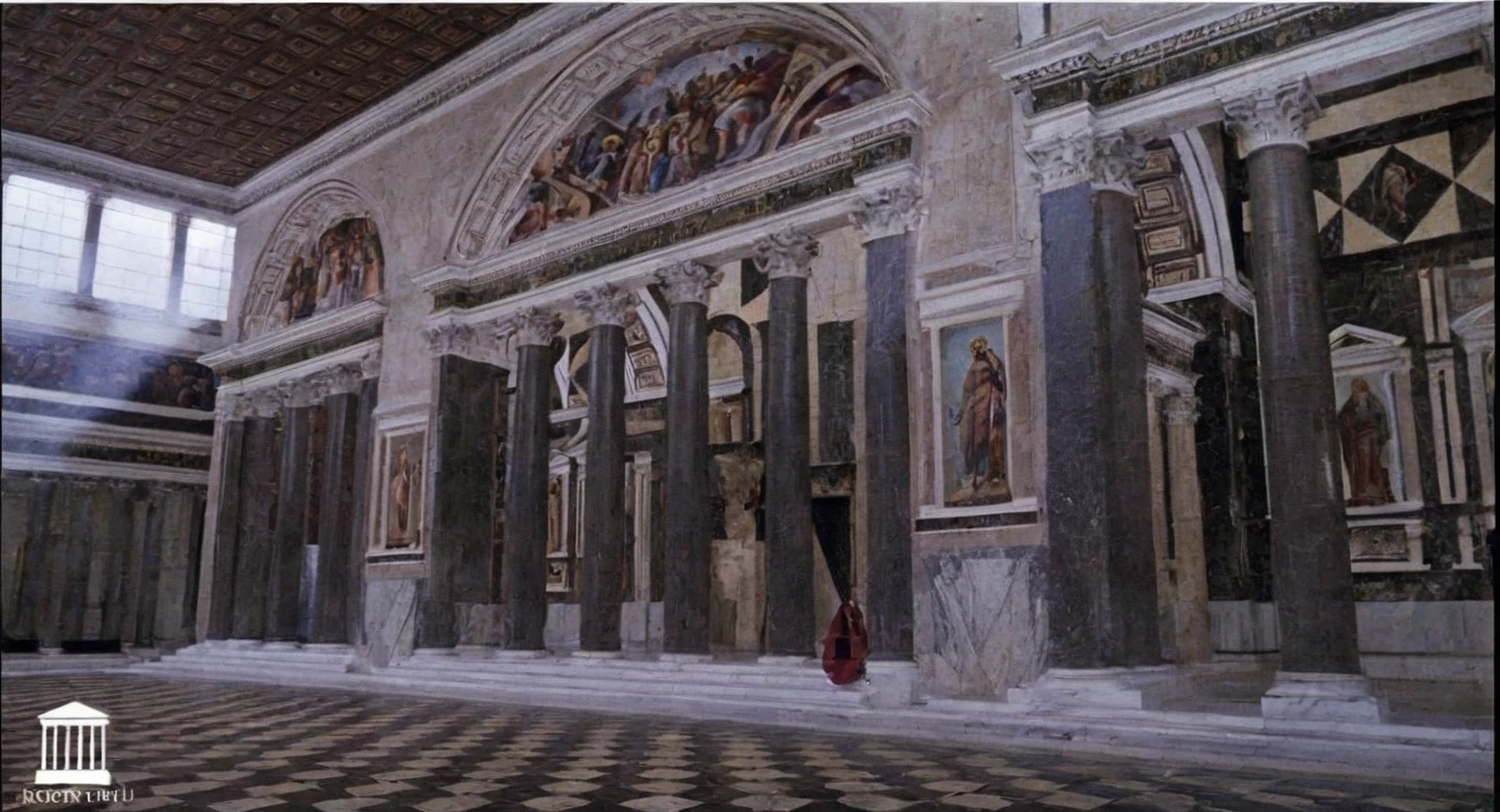 arafed view of a church with a large altar and a statue, pantheon, rome, with great domes and arches, the secrets inside the vatican, interior, secrets inside the vatican, interior of a marble dome, roman architecture, interior view, bernini, italian renaissance architecture, inside view, rotunda, vatican, old roman style, surrealistic roman architecture