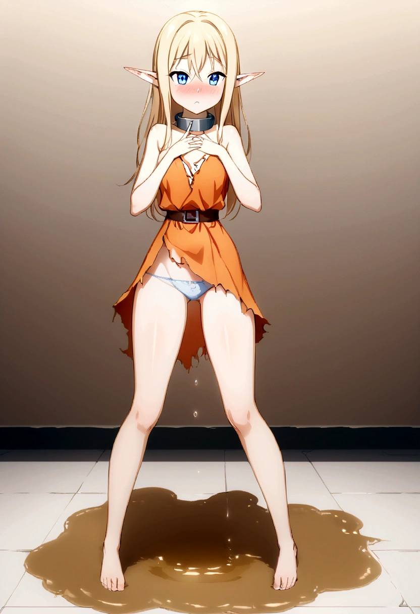 Slave. Dirty tunic. Torn tunic. dirty panties. Torn panties. Pointy ears. Elf. Slave collar. Blonde hair. Hair between the eyes. Shackles. Long hair. Long pointed ears. Blue eyes. 1 girl. 12 years. . Beautiful fingers. Beautiful long legs. Beautiful body. Beautiful nose. Snotty nose. Snot flows from the nose. Perfect eyes. Ideal face. Expressive eyes. Barefoot. Cold. Runny nose. Nasal mucus. Snot flows from the nose. Sneezing. Wants to sneeze. I have to sneeze. Violent, desperate desire to sneeze. She sneezed. She sneezes. Snot flies from your nose with every sneeze. Urinary incontinence. Wants to pee. I need to pee. A strong, desperate urge to pee. She pees standing up. She pees to herself. She pees in her panties. She peed in her panties. She peed herself. Urine runs down her thighs. Diarrhea. She has diarrhea. Wants to poop. I need to poop. Intense, desperate urge to poop. She poops diarrhea while standing. She poops diarrhea on herself. She poops diarrhea in her panties. She shit herself. Diarrhea flows out of her beautiful ass onto the floor. There is a puddle of urine and diarrhea on the floor underneath her. Embarrassment. Blush. Beautiful character design. Shiny skin. Full body. official art, extremely detailed CG unity 8k wallpaper, perfect lighting, Colorful, Bright_Front_face_Lighting, shiny skin, (masterpiece:1.0), (best_quality:1.0), ultra high resolution, 4K, super detail, photography, 8K, HDR, high resolution, absurd: 1.2, Kodak portra 400, film grain, background blur, bokeh: 1.2, highlights, (bright_color: 1.2), (beautiful_face: 1.5), (narrow_waist), nsfw.
